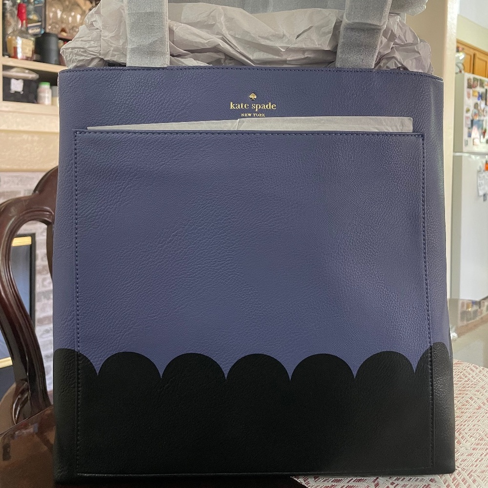 Kate Spade Lita Street Andrea Scallop Tall Tote Bag, Crisp Oyster Blue/Black